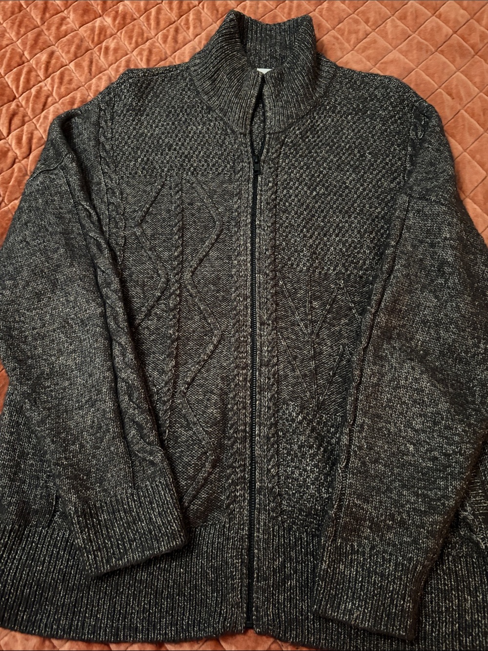 CAbi Charcoal Gray Full-Zip Cable Knit Cardigan